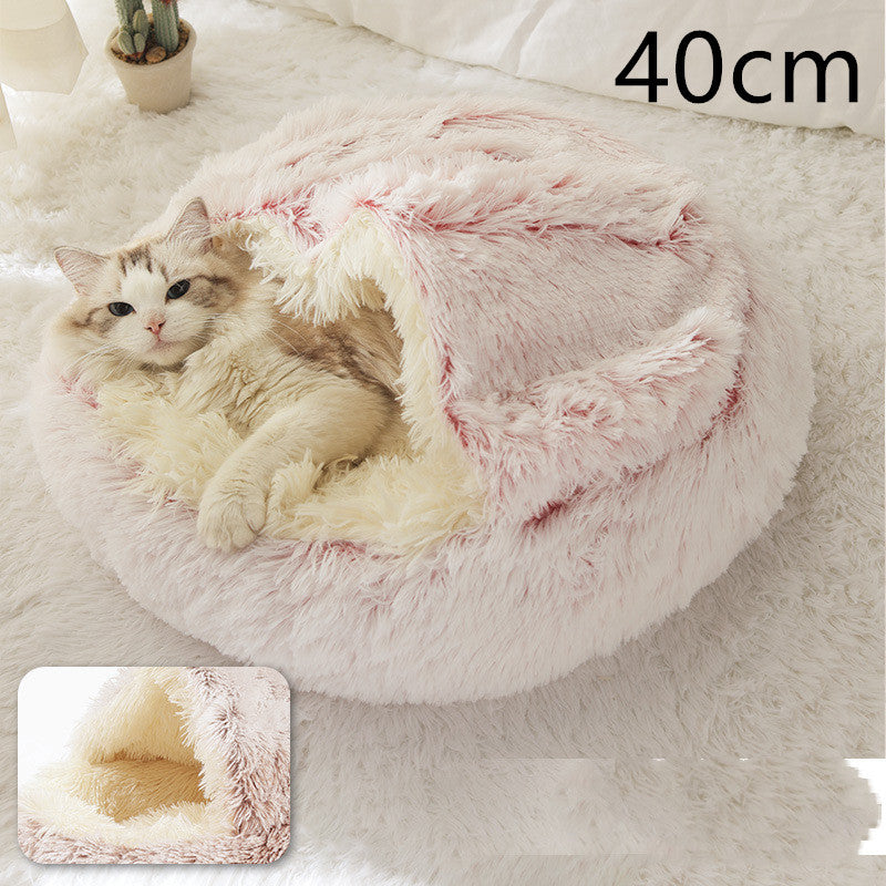 2-in-1 Round Plush Winter Bed for Cats & Dogs