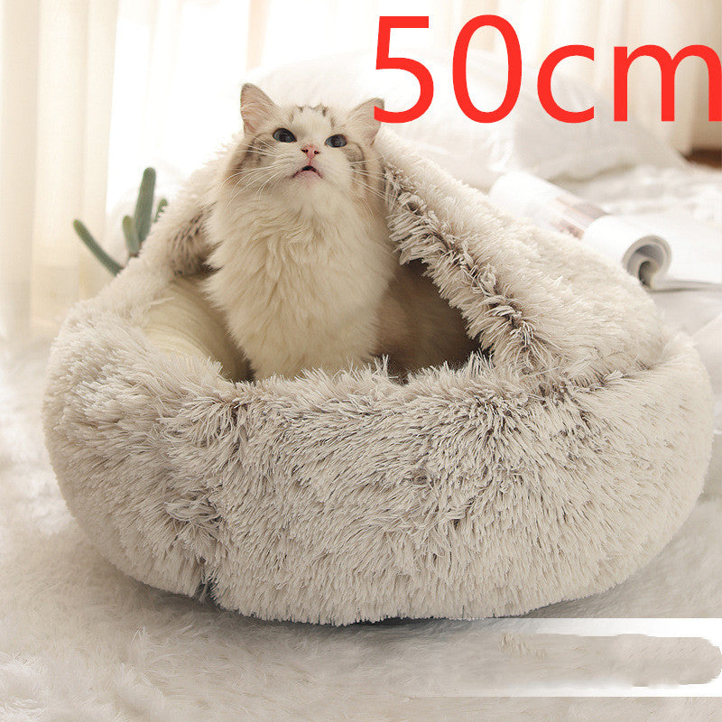2-in-1 Round Plush Winter Bed for Cats & Dogs