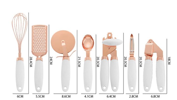 7PC Rose Gold Kitchen Utensil Set with Holder