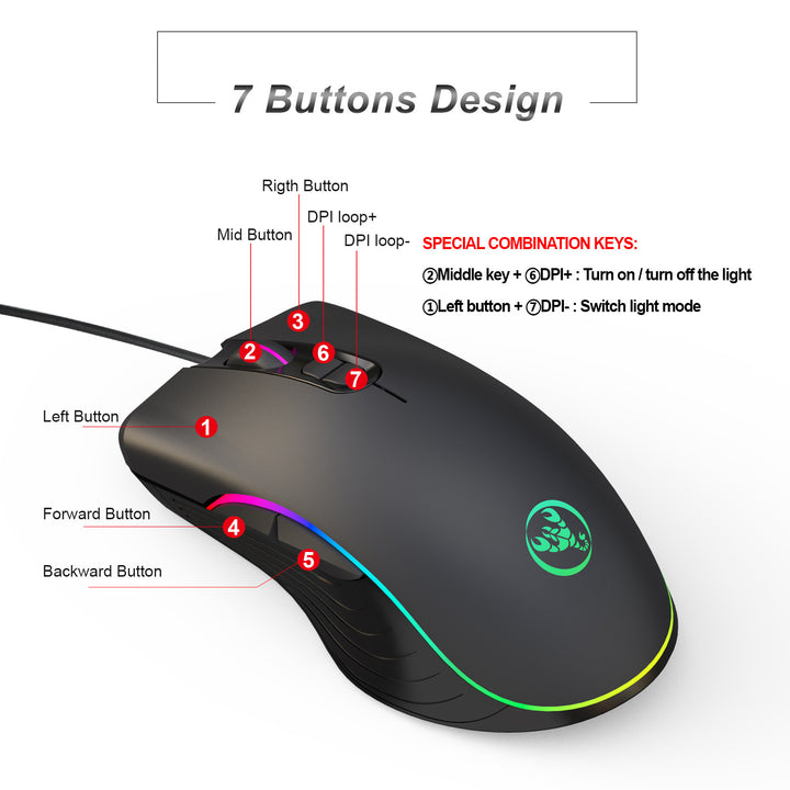RGB Wired Gaming Mouse 7-Button 6400 DPI