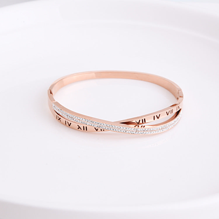 Roman Numeral Diamond Bracelet – Titanium Steel