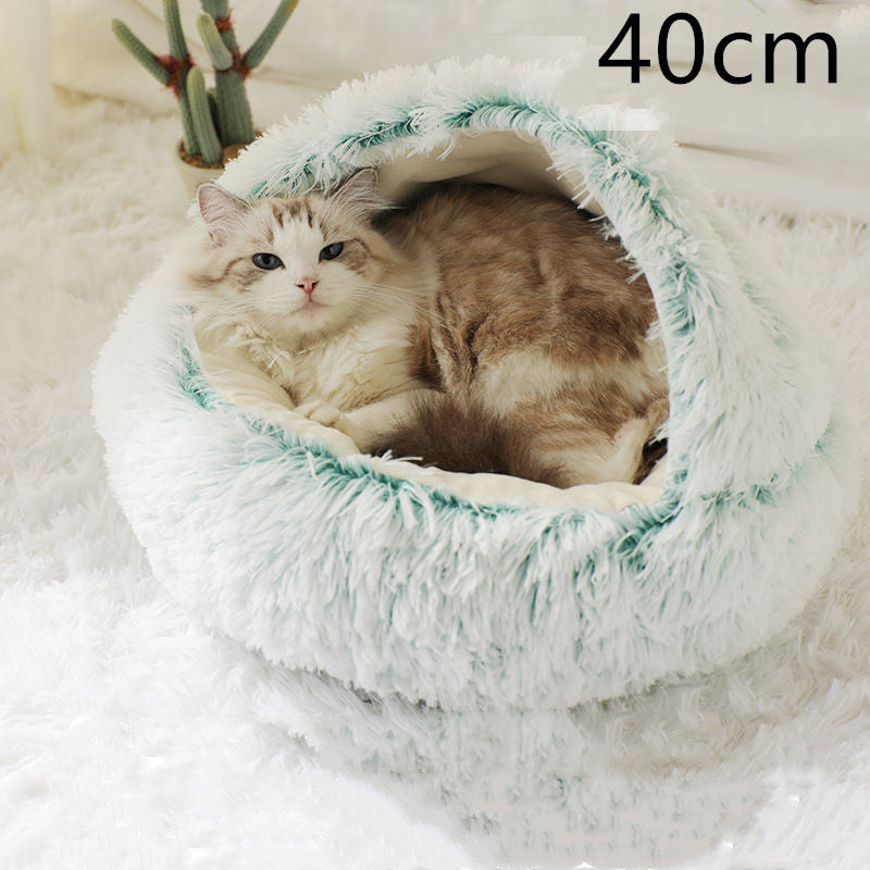 2-in-1 Round Plush Winter Bed for Cats & Dogs