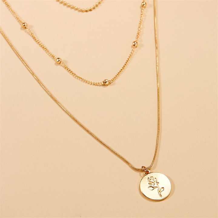 Multi-Layer Rose Gold Circle Pendant Necklace