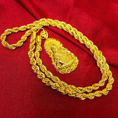 Hemp Rope Gold Necklace – Geometric Copper Pendant for Men