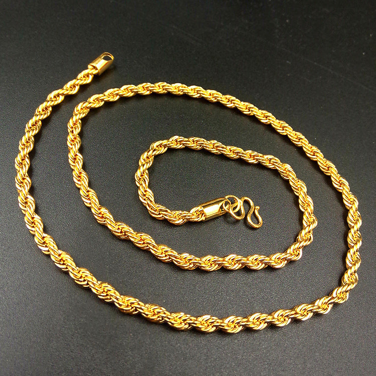 Hemp Rope Gold Necklace – Geometric Copper Pendant for Men