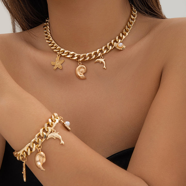 Boho Dolphin Starfish Conch Pendant Necklace/Bracelet