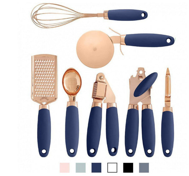 7PC Rose Gold Kitchen Utensil Set with Holder